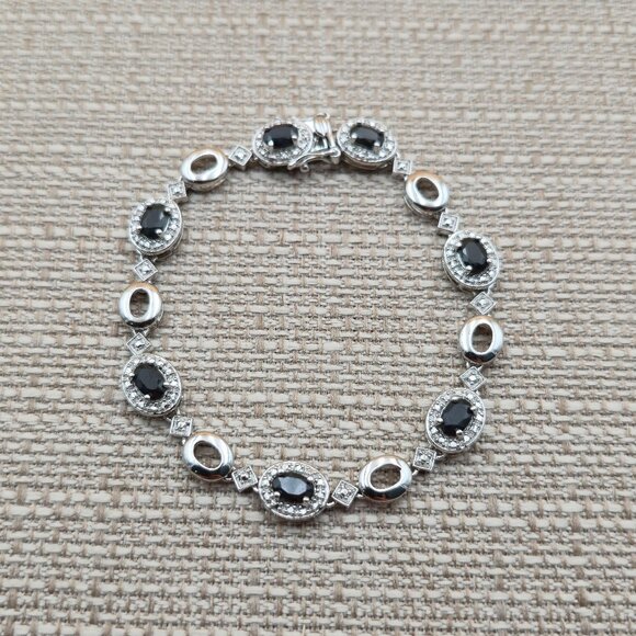 7 Inch Sterling Silver Dark Sapphire Gemstones Bracelet B571 - Picture 1 of 8